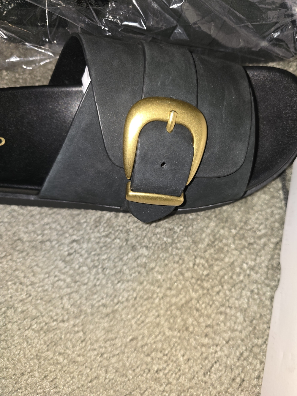 ALDO Alenana Black Slide Sandals with Gold Buckle NIB - Picture 6 of 8